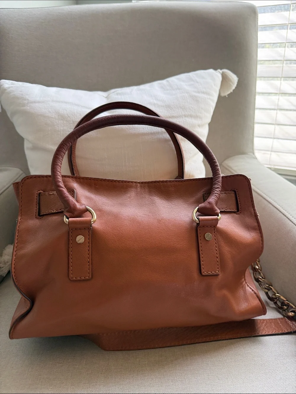 Michael Kors Cognac Leather Satchel with Gold Hardware